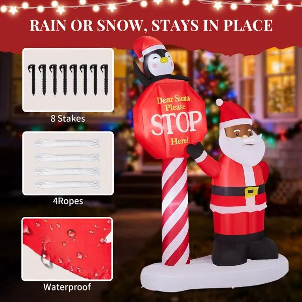 8.2FT Lighted Christmas Inflatable Decoration, Inflatable Black Santa & Road Sign, Funny Blow Up Yard Decorations With Built-in LED Lights For Holiday Party Front Yard Lawn Garden Decor - The Premium