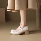 French Style Vintage Mary Jane Small Leather Shoes For Women
