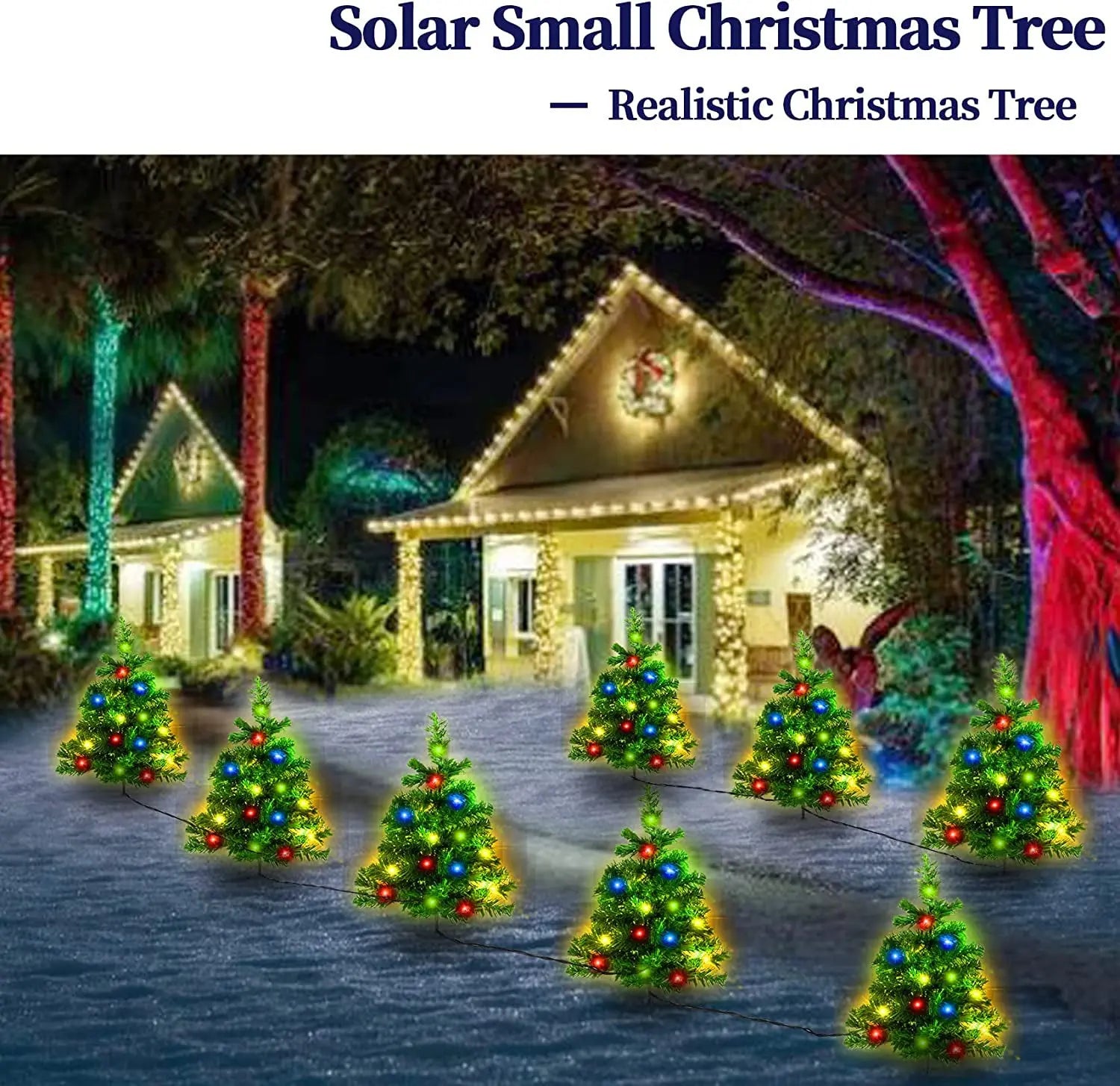 3SET 1 TOW 2 Solar Christmas Tree, Solar Powered Pathway Christmas Tree With Multicolored LED Lights - The Premium
