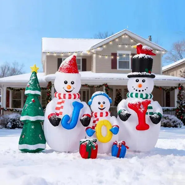 8FT Lighted Christmas Inflatable Decoration, Inflatable Snowman Family With JOY And Xmas Tree, Funny Blow Up Yard Decorations With Built-in LED Lights For Holiday Party Front Yard Lawn Garden Decor - The Premium
