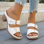 Open Toe Chunky Heel Embossed Outdoor Slippers