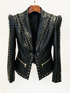 Fashion Heavy Industry Eyelet Rope Slim-fit Leather Coat Suit Jacket