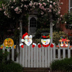Christmas Fence Peeker Decoration Santa Claus Snowman Plastic Fence Sign Ornament Cute Fence Art Sign For Xmas DIY Home Patio Garden Outdoor - The Premium